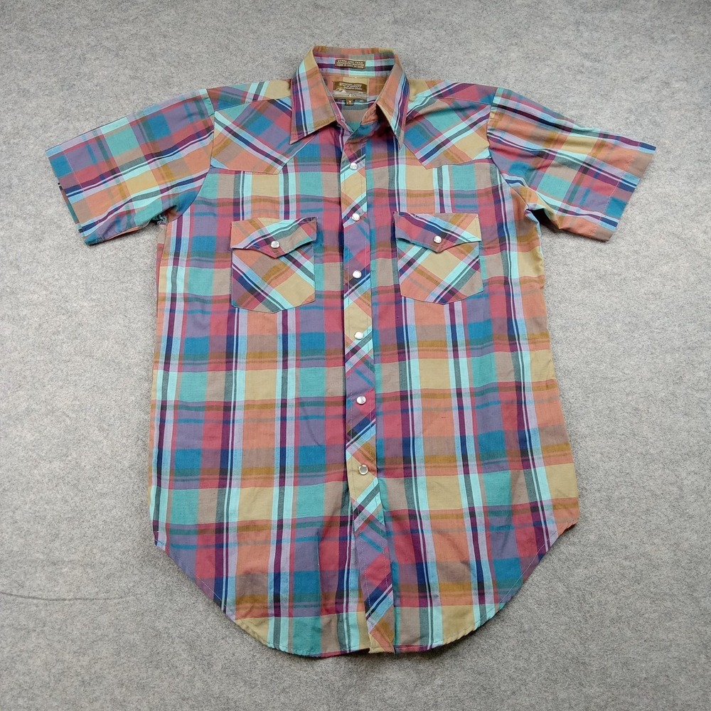 Outlaw Shirt Mens Medium Multicolor Plaid Western Snap Front Short Sleeve Casual